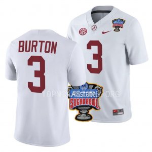 Men's Alabama Crimson Tide #3 Jermaine Burton White 2022 Sugar Bowl NCAA College Football Jersey 2403BKBR0